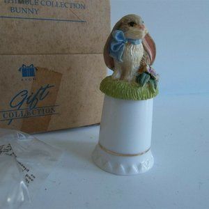 Avon Bunny Thimble Porcelain 2" Blue Ribbon